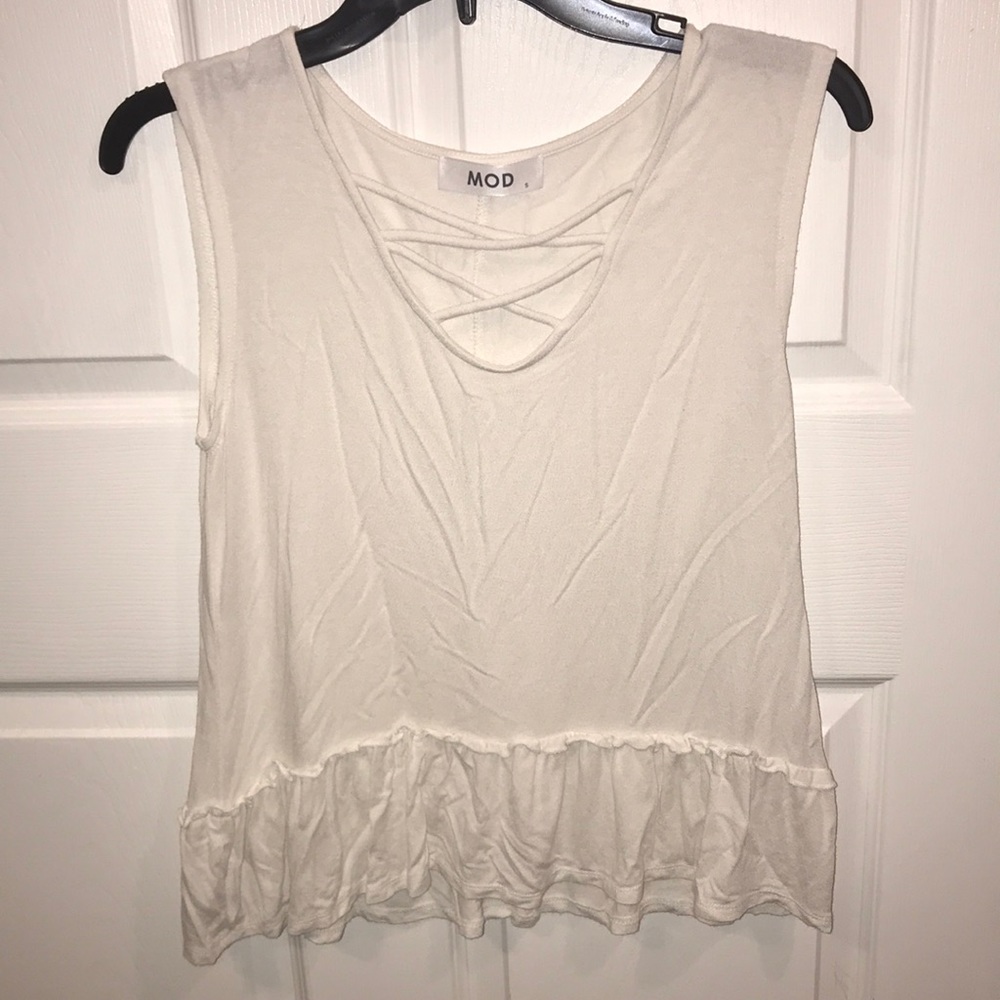 White Dressy Tank with Criss-Cross Design